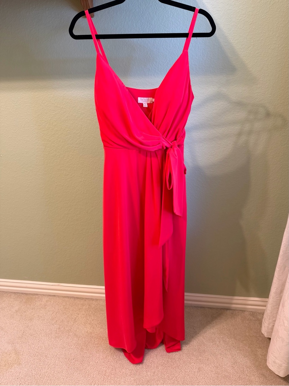 Ted Baker London Neon Coral Wrap Maxi Dress Size 1 | Tie Waist | Spaghetti Strap